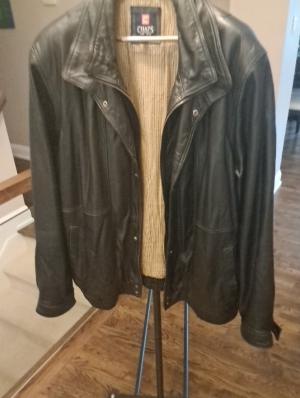 Chaps Men's Black Leather Bomber Jacket